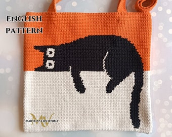 Crochet Black Cat Tote Bag Pattern: Intarsia Design (PDF Pattern)