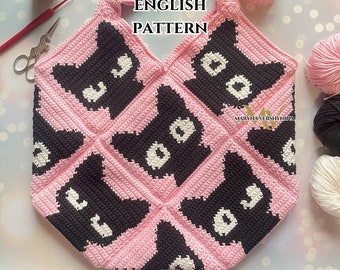 Black Cats Crochet Bag Pattern: Square Tote (PDF Pattern)