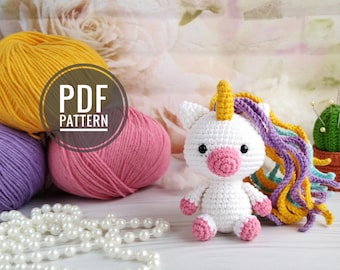 Patrón de unicornio a crochet, patrón de amigurumi, patrón de unicornio pequeño, patrón de unicornio amigurumi, patrón de juguete para bebé