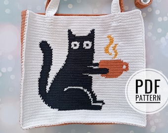 Crochet Black Cat Tote Bag Pattern: Intarsia Design (PDF Pattern)