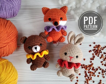 Cute animals crochet patterns SET 3 in 1 (bunny, bear, fox), Crochet Animals Pattern, Amigurumi Animals diy, Crochet Toy, Baby Toy Pattern