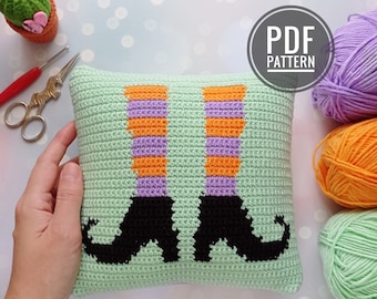 Crochet Pattern Pillow, Crochet Cushion Pattern, Crochet Witch Legs Pattern, Halloween Crochet Pattern