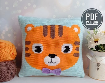 Crochet Pattern Pillow, Crochet Cushion Pattern, Crochet Tiger Pattern, Crochet Pillow Tiger Pattern