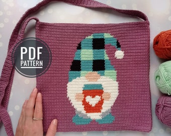 Crochet Bag Pattern, Crochet Tote Bag Pattern, Crochet Purse Pattern, Buffalo Plaid Crochet Bag Pattern, Crochet Gnome Pattern