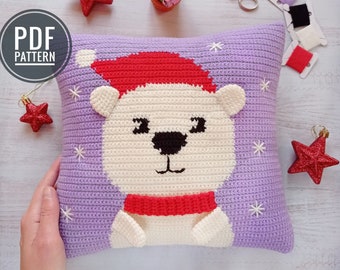 Crochet Christmas Pillow Pattern, Crochet Cushion, Crochet Bear Pattern, Crochet Pillow Cover