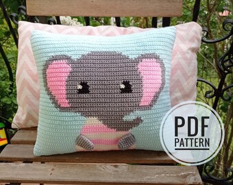 Crochet Pattern Elephant, Lake House Decor, Crochet Cushion, Sofa Pillow, Caravan Cushion, Intarsia Crochet Tutorial, Patterns for Crochet