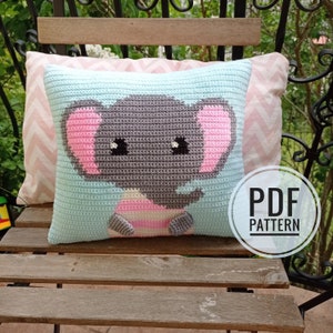 Crochet Pattern Elephant, Lake House Decor, Crochet Cushion, Sofa Pillow, Caravan Cushion, Intarsia Crochet Tutorial, Patterns for Crochet