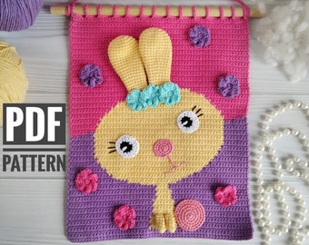 Free Crochet Wall Hanging Pattern, Crochet Bunny Pattern, Cute Crochet Toy Pattern