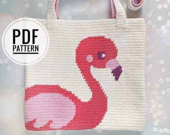 Crochet Bag Pattern, Crochet Tote Bag Pattern, Crochet Flamingo Pattern, Intarsia Crochet