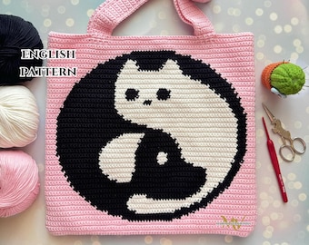 Crochet Cat and Dog Tote Bag Pattern: Intarsia Design (PDF Pattern)