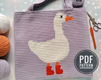 Crochet Bag Pattern, Crochet Tote Bag Pattern, Crochet Goose Pattern, Intarsia Crochet
