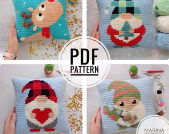 Christmas Crochet Pillow Pattern, Crochet Pattern Pillow, Bundle 4 Patterns, Crochet Cushion Pattern