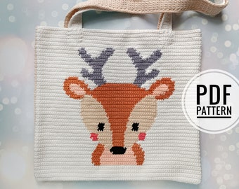 Crochet Bag Pattern, Crochet Tote Bag Pattern, Crochet Christmas Pattern, Crochet Deer