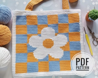 Crochet Daisy Tote Bag Pattern: Intarsia Design (PDF Pattern)