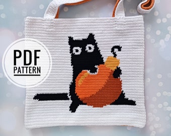 Crochet Bag Pattern, Crochet Tote Bag Pattern, Crochet Black Cat Pattern, Christmas Crochet Cat