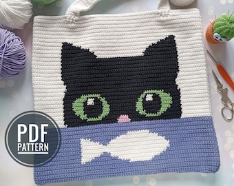Crochet Cat Pattern, Crochet Bag Pattern, Crochet Tote Bag Pattern