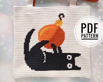 Crochet Bag Pattern, Crochet Tote Bag Pattern, Crochet Black Cat Pattern, Christmas Crochet Cat