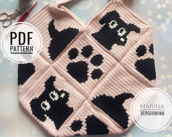 Dog, paw, tail bag Crochet Pattern, Crochet Bag Pattern, Crochet Tote Bag Pattern, Crochet Dog Pattern, Intarsia Crochet