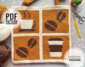 Coffee Bag Crochet Pattern, Crochet Bag Pattern, Crochet Tote Bag Pattern, Crochet Coffee Pattern, Intarsia Crochet