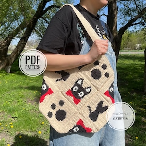 Black Cat Crochet Bag Pattern: Intarsia Tote (PDF Pattern)