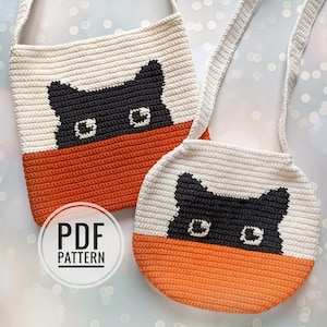 Crochet Bag Pattern, Crochet Tote Bag Pattern, Crochet Black Cat Pattern, Intarsia Crochet