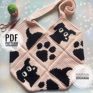 Dog, paw, tail bag Crochet Pattern, Crochet Bag Pattern, Crochet Tote Bag Pattern, Crochet Dog Pattern, Intarsia Crochet