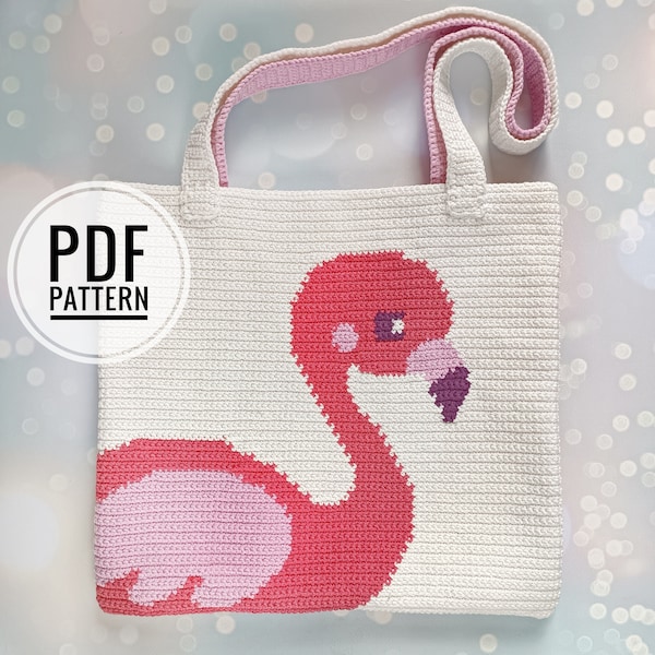 Crochet Bag Pattern, Crochet Tote Bag Pattern, Crochet Flamingo Pattern, Intarsia Crochet