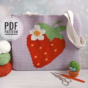 Crochet Bag Pattern, Crochet Tote Bag Pattern, Crochet Strawberry Pattern, Crochet Patterns Strawberry