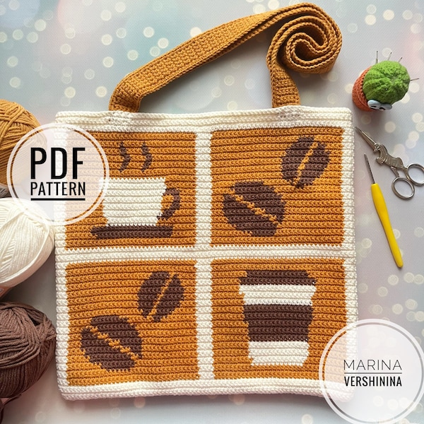 Coffee Bag Crochet Pattern, Crochet Bag Pattern, Crochet Tote Bag Pattern, Crochet Coffee Pattern, Intarsia Crochet
