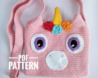 PATTERN PDF, Unicorn Bag Pattern, Crochet Purse Pattern,  Amigurumi Unicorn Purse Pattern, Baby Purse Pattern, Girl Purse Crochet Pattern