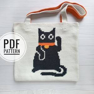 Crochet Bag Pattern, Crochet Tote Bag Pattern, Crochet Black Cat Pattern, Crochet Maneki neko
