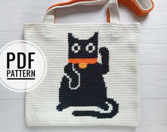 Crochet Bag Pattern, Crochet Tote Bag Pattern, Crochet Black Cat Pattern, Crochet Maneki neko