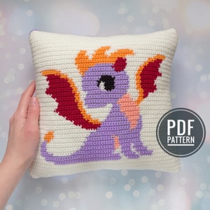 Crochet Pillow Dragon, Crochet Pattern Pillow, Crochet Cushion Cover, Tapestry Pillow Pattern