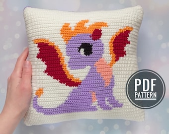 Crochet Pillow Dragon, Crochet Pattern Pillow, Crochet Cushion Cover, Tapestry Pillow Pattern