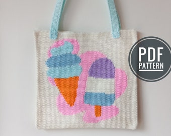 Crochet Bag Pattern, Crochet Tote Bag Pattern, Crochet Purse Pattern, ice cream Crochet Bag Pattern, Crochet ice cream pattern