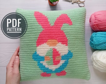 Crochet Pillow Pattern, Easter Crochet Pattern, Crochet Cushion, Crochet Gnome Pillow, pdf pattern, Crochet Pattern Throw Pillow