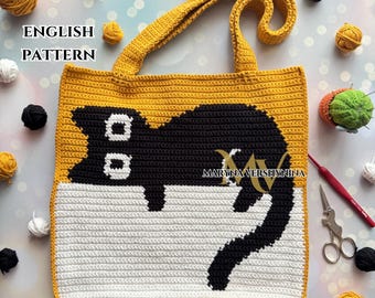 Black Cat Crochet Bag Pattern: Intarsia Tote (PDF Pattern)
