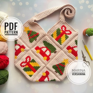 Christmas Bag Crochet Pattern, Crochet Bag Pattern, Crochet Tote Bag Pattern, Crochet Square