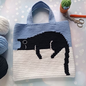 Crochet Bag Pattern, Crochet Tote Bag Pattern, Crochet Black Cat Pattern, Intarsia Crochet image 2