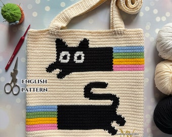 Crochet Black Cat Tote Bag Pattern: Intarsia Design (PDF Pattern)
