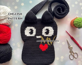 Black Cat Crochet Bag Pattern with Heart (PDF Pattern)