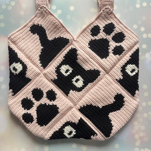 Cat, paw, tail bag Crochet Pattern, Crochet Bag Pattern, Crochet Tote Bag Pattern, Crochet Black Cat Pattern, Intarsia Crochet image 3