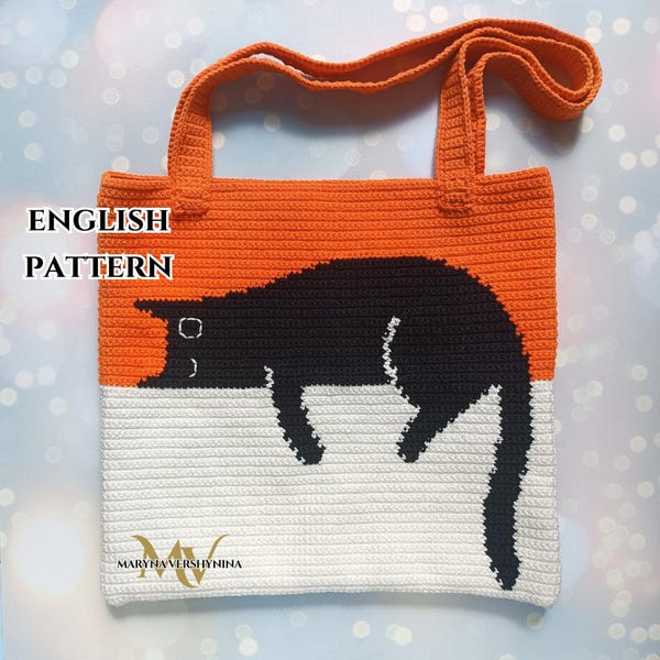 Black Cat Crochet Bag Pattern: Intarsia Tote (PDF Pattern)