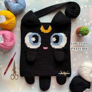 Mondkatze Tasche Häkelmuster: Intarsia Design (PDF-Muster)
