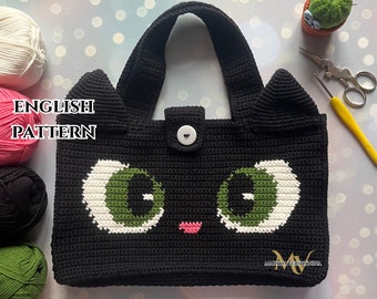 Cat eyes bag pattern, Crochet Bag Pattern, Crochet Cat Pattern, Crochet Black Cat Pattern, Intarsia Crochet, Crochet Pattern