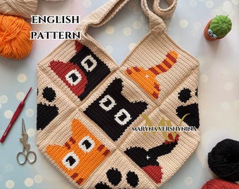 Crochet Cat Bag Pattern: Paw & Tail Tote (PDF Pattern)
