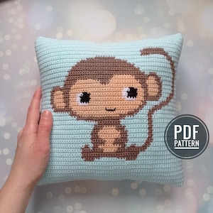 Crochet Pattern Monkey, Lake House Decor, Crochet Cushion, Sofa Pillow, Caravan Cushion, Intarsia Crochet Tutorial, Patterns for Crochet