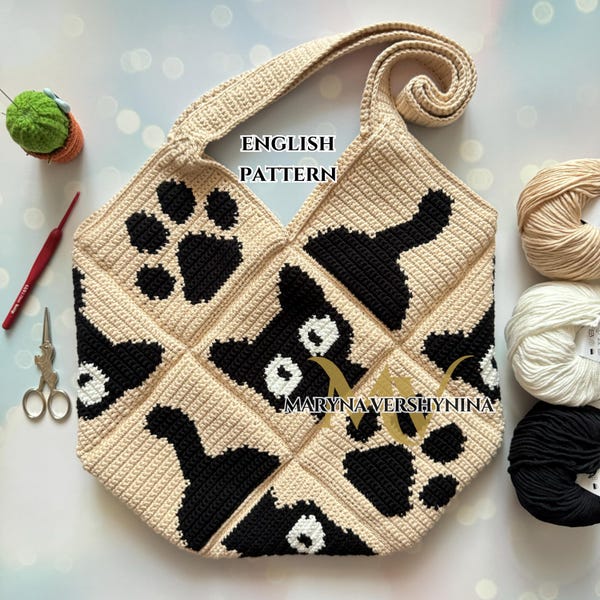 Crochet Cat Bag Pattern: Paw & Tail Tote (PDF Pattern)