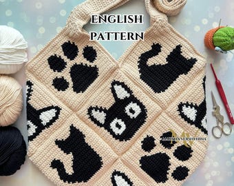 Crochet Black Cat Bag Pattern: Intarsia Tote (PDF Pattern)