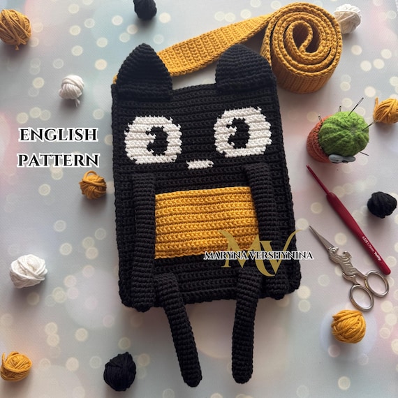 Cute Black Cat Bag, Crochet Pattern, Crochet Bag Pattern, Crochet Tote Bag Pattern, Crochet Cat Pattern